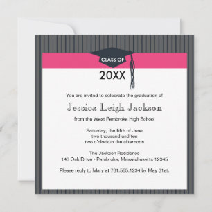 Black and Pink Graduation Cap Invitation