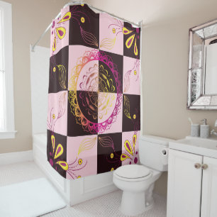 Black and Pink Graphic Art, Mystic Chequerboard Shower Curtain