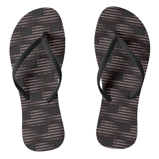 Black and Pink Grunge American Flag Pattern Thongs (Footbed)