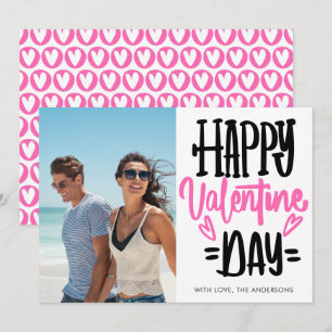 Black and Pink Happy Valentine's Day Script Photo  Holiday Card