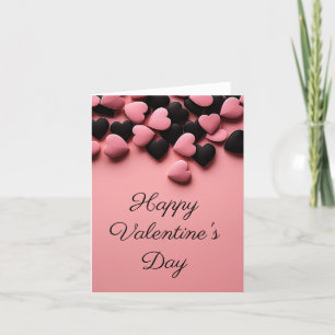 Black and pink hearts on pink ground Valentine's Holiday Card