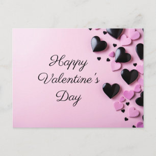 Black and Pink hearts on pink ground Valentine's Postcard