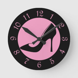 Black And Pink High Heel Shoe Retro Round Clock