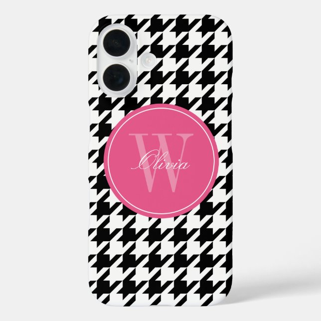 Black and Pink Houndstooth Pattern Monogram Case-Mate iPhone Case (Back)
