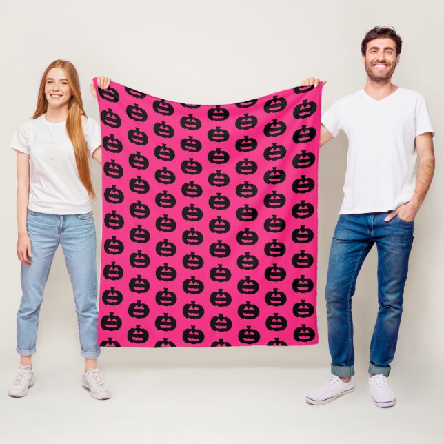 Black and Pink Jack o Lanterns Fleece Blanket (In Situ)