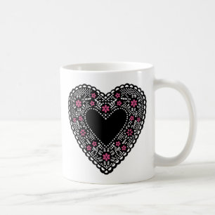 Black and Pink Lace Heart Coffee Mug