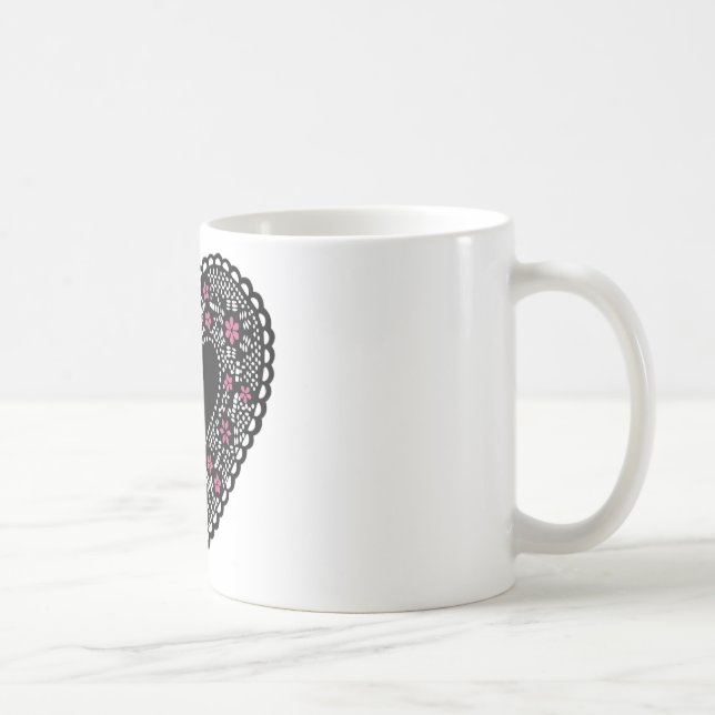 Black and Pink Lace Heart Coffee Mug (Right)