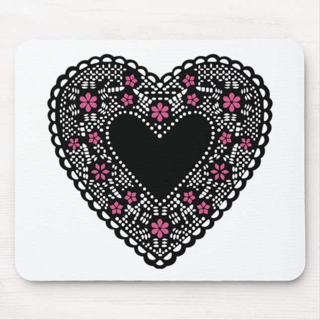 Black and Pink Lace Heart Mouse Pad (Front)