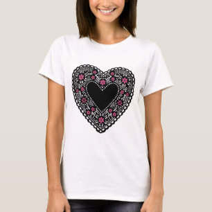 Black and Pink Lace Heart T-Shirt