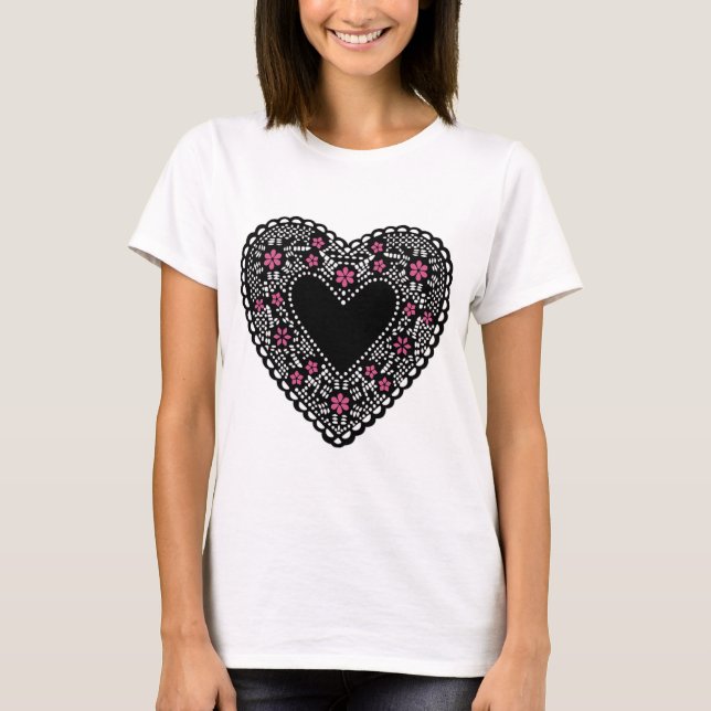 Black and Pink Lace Heart T-Shirt (Front)