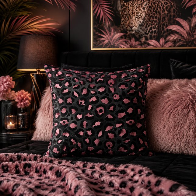 Black and Pink Leopard Print Animal Pattern Cushion (Creator Uploaded)