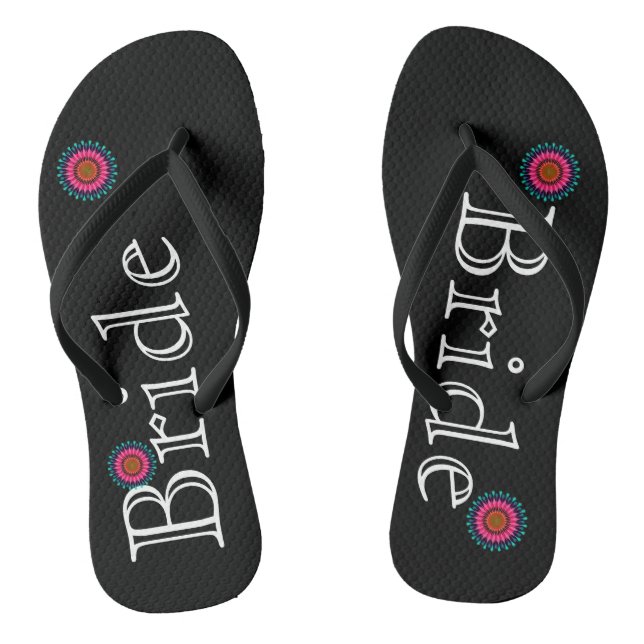 Black and Pink Lotus Flower Bride's Thongs (Footbed)