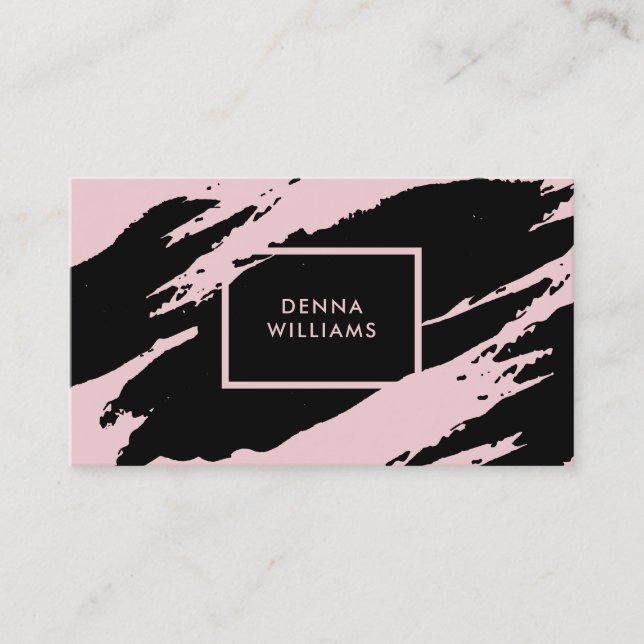 Black and pink messy brushstrokes business card (Front)