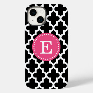 Black and Pink Modern Moroccan Monogram iPhone Case