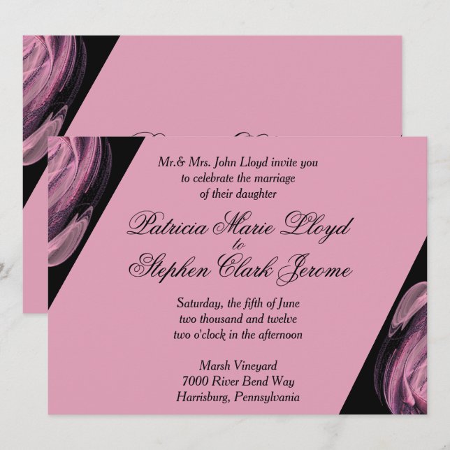 Black and Pink Modern Wedding Invitations (Front/Back)