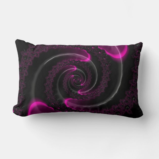Black and Pink Neon Fractal Spiral Lumbar Cushion (Front)