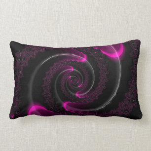 Black and Pink Neon Fractal Spiral Lumbar Cushion