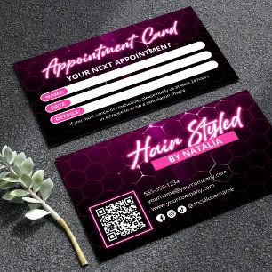 Black and Pink Neon Hair Salon Qr Code Appointment Card