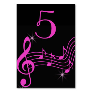 Black and Pink Neon , Music Notes Table Number