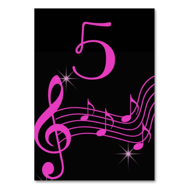 Black and Pink Neon , Music Notes Table Number (Front)