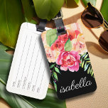 Black and Pink Painted Watercolor Flowers Monogram Luggage Tag<br><div class="desc">A feminine and modern design with an area for monograms. If you need to adjust the artwork or change the font,  you can click on the customise area. This will take you to the design tool where you can make many changes.</div>