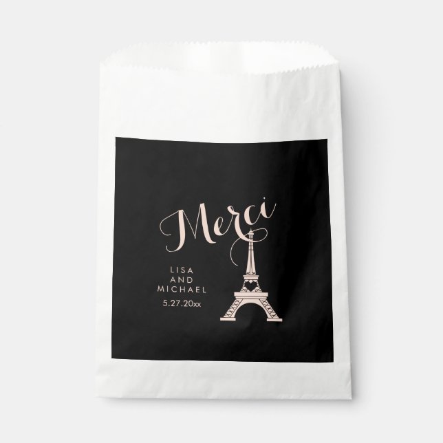 Black and Pink Paris Wedding with Eiffel Tower Favour Bag (Front)