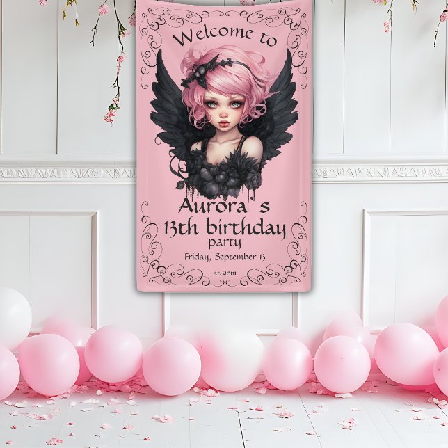 Black And Pink Pastel Goth Fairy 13th Birthday Banner (Creator Uploaded)