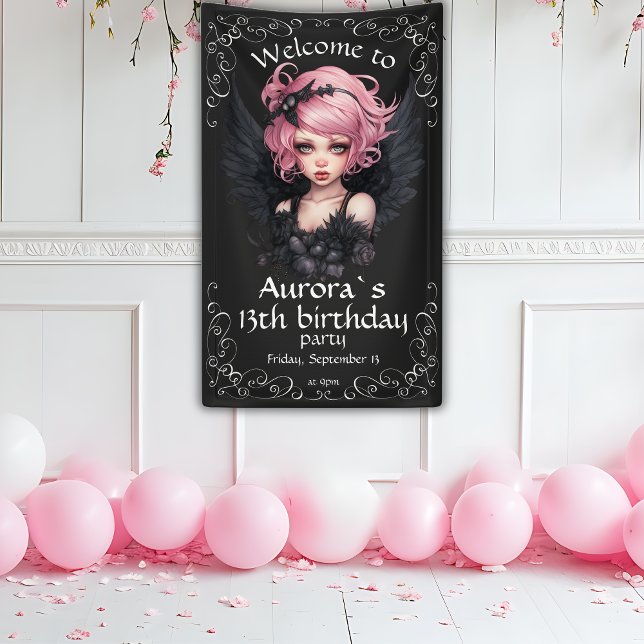 Black And Pink Pastel Goth Fairy 13th Birthday Banner (Creator Uploaded)