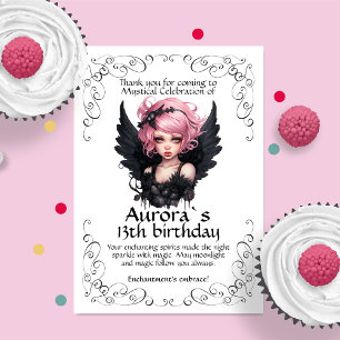 Black And Pink Pastel Goth Fairy 13th Birthday Thank You Card
