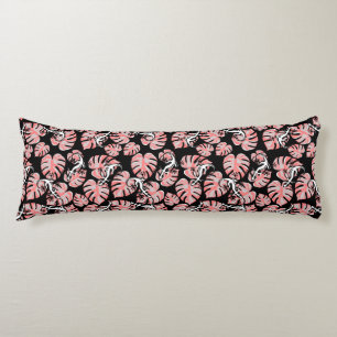 Black And Pink Pattern - Geckos And Leaves Body Cushion