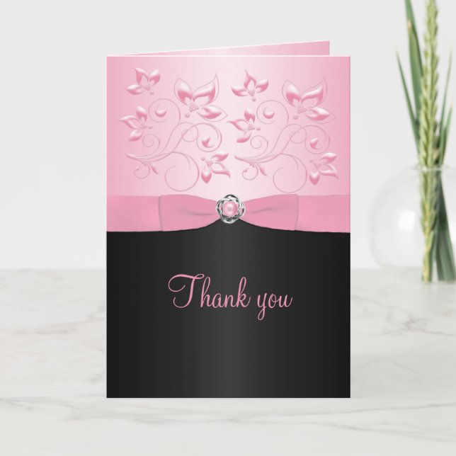Black and Pink Pearl Loveknot Thank You Card (Front)