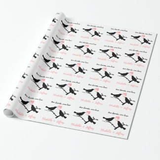 Black and Pink Personalised Love Birds with Heart Wrapping Paper