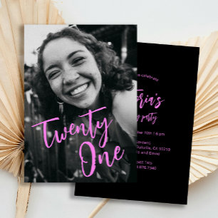 Black and Pink Photo 21st Birthday Party Invitation