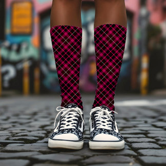 Black and Pink Plaid Bold Pattern Vintage Tartan Socks