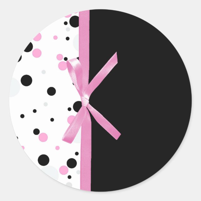 Black and Pink Polka Dot Design Classic Round Sticker (Front)