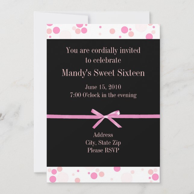 Black and Pink Polka Dot Sweet Sixteen Invitations (Front)