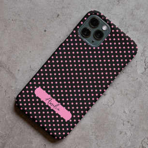 Black and pink polka dots iPhone 15 pro max case
