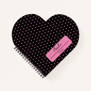 Black and pink polka dots heart notebook