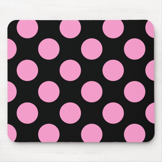 Black and Pink Polka Dots Mouse Pad (Front)