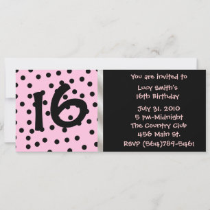 Black and Pink Polkadot Birthday Invitation
