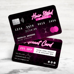 Black and Pink Professional Hair Stylist Discount Card