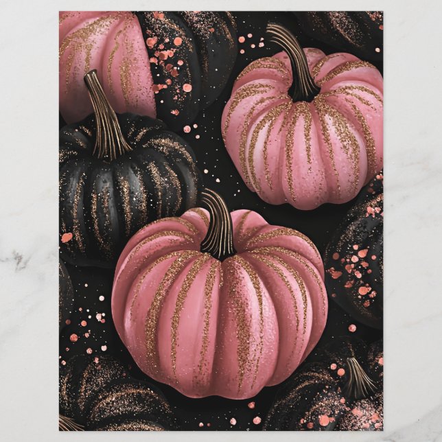 Black and Pink pumpkins pattern scrapbook paper (Front)