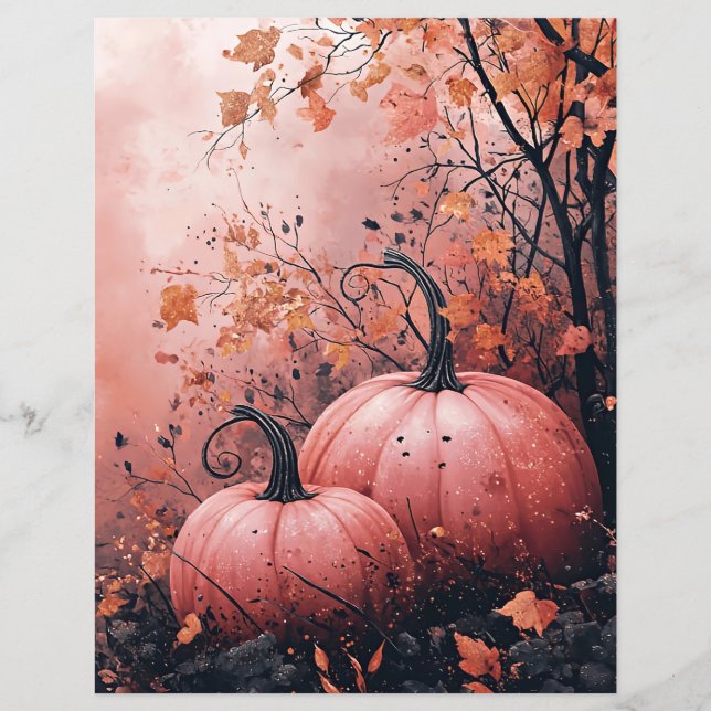 Black and Pink pumpkins pattern scrapbook paper (Front)