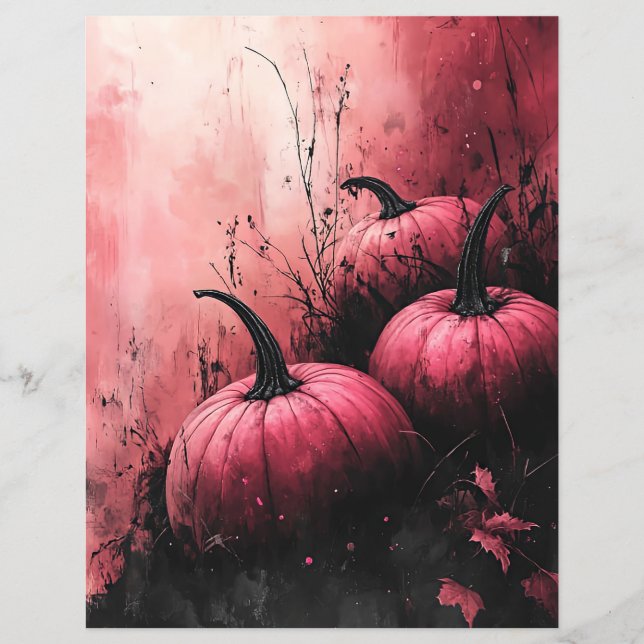 Black and Pink pumpkins pattern scrapbook paper (Front)