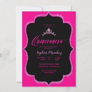 Black and pink Quinceanera Invitation