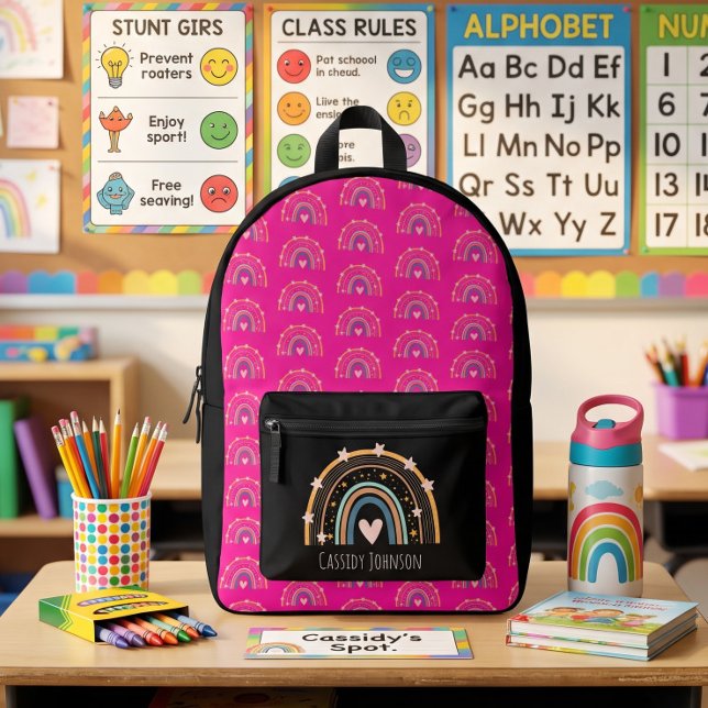 Black and pink rainbow kids  printed backpack (Creator Uploaded)