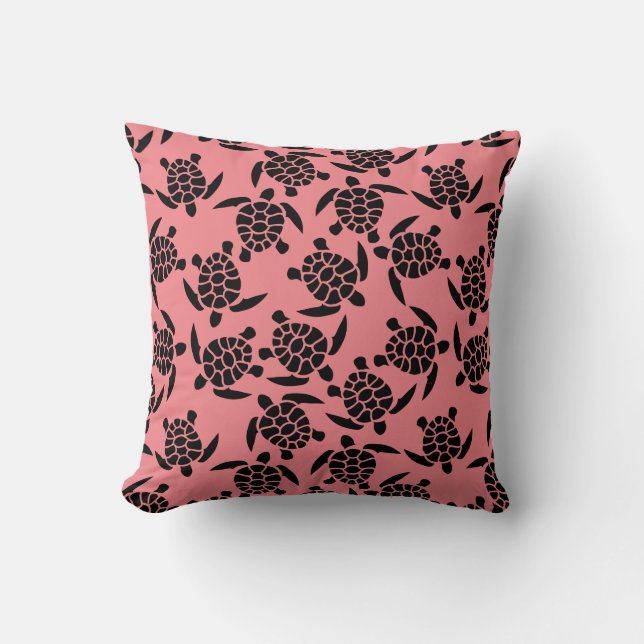 Black And Pink Repeat Motif | Sea Turtle Pattern Cushion (Front)