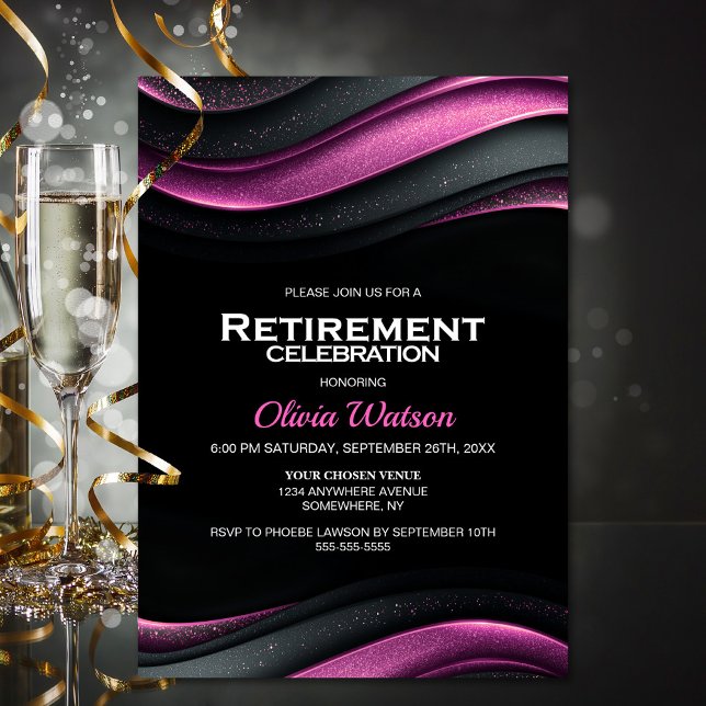 Black and Pink Retirement Party Invitation (Creator Uploaded)