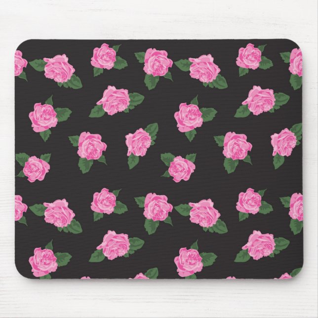 Black and pink rose mousepad (Front)