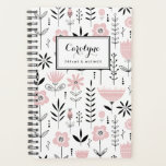 Black and Pink Scandinavian Floral Pattern Planner<br><div class="desc">Write your plans and schedule with this Scandinavian-inspired notebook. It features a black and pink floral pattern. Personalise by adding your name or short phrase. This floral planner will be perfect as a personalised gift. Matching items are available.</div>